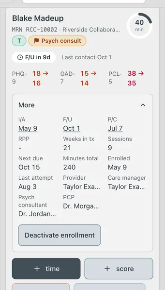 Screenshot: A card with More open