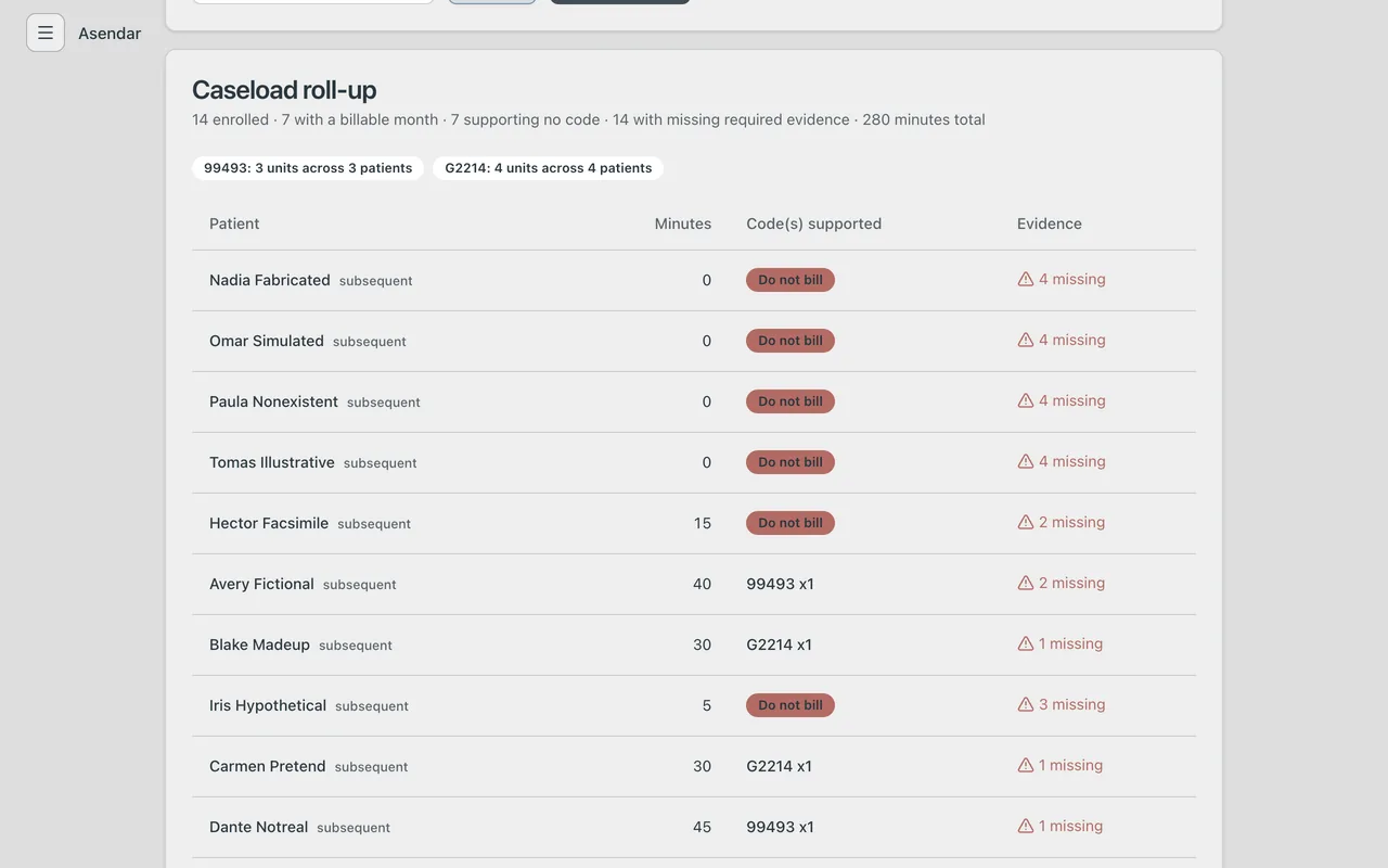 Screenshot: Monthly billing packet
