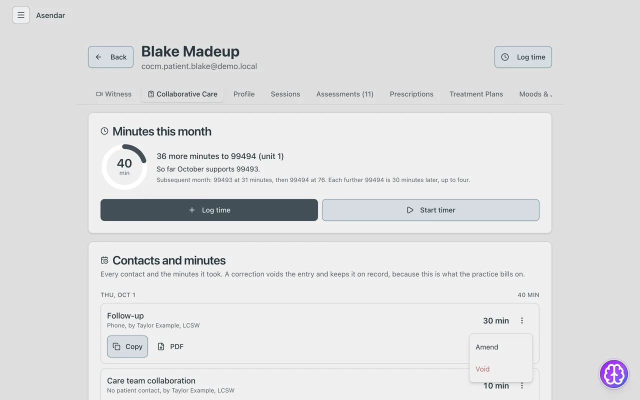 Screenshot: Contact actions