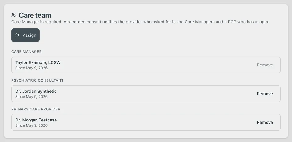 Screenshot: The Care team card