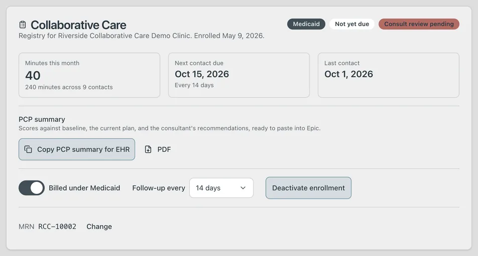 Screenshot: The registry card