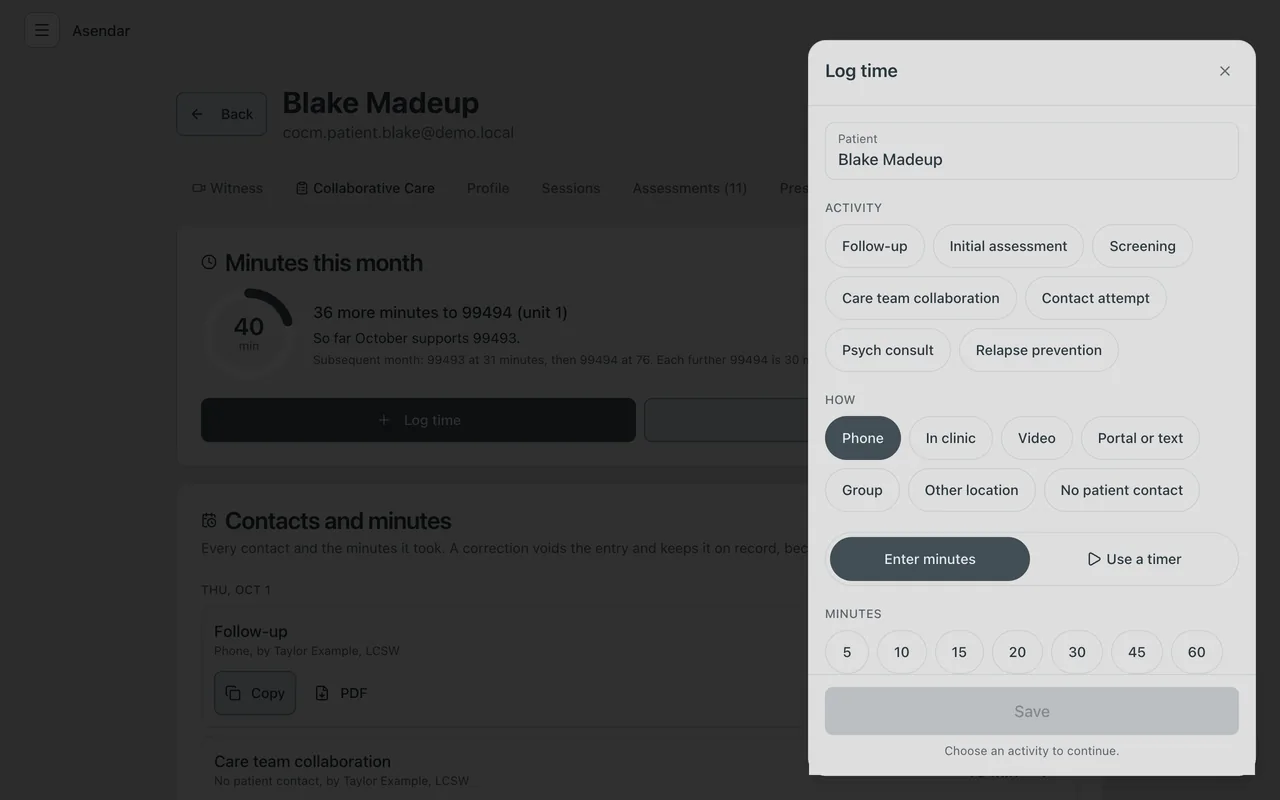 Screenshot: Log time