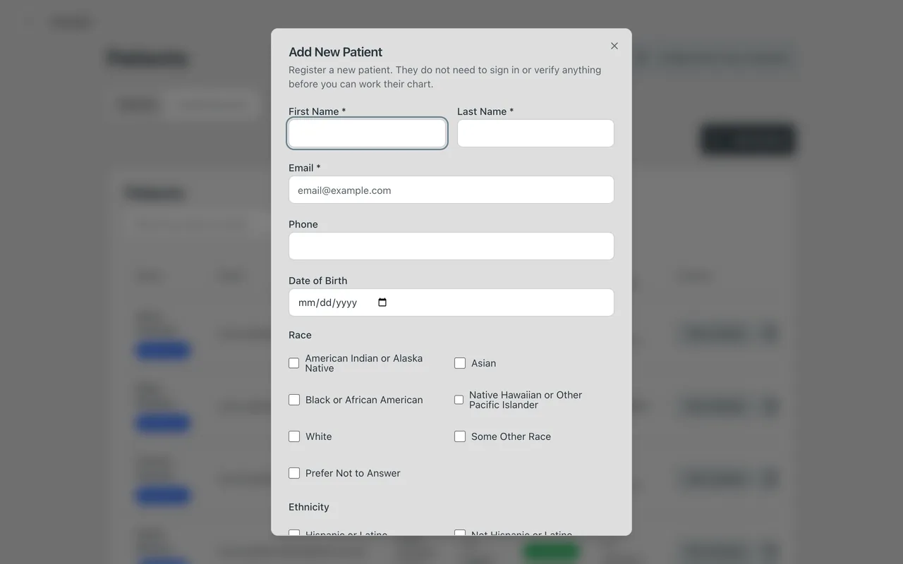 Screenshot: Add Patient