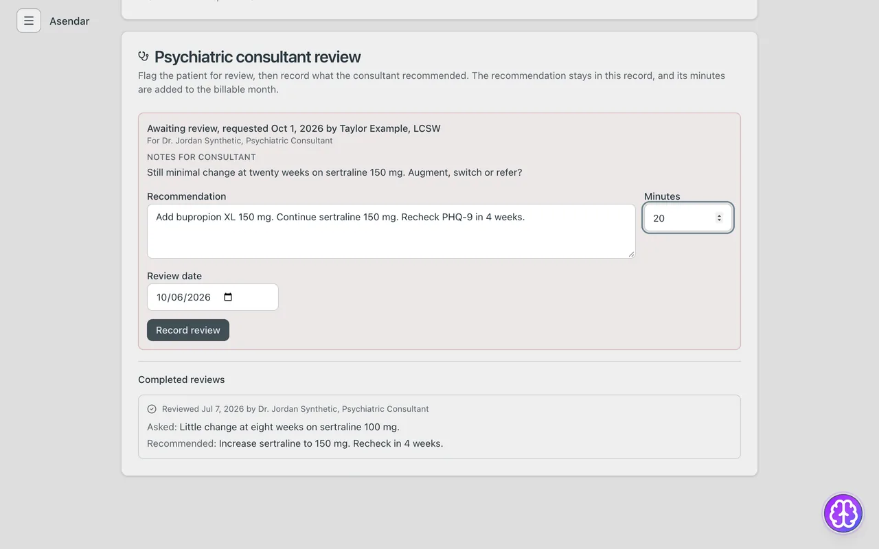 Screenshot: Recording the review, as the consultant the request names