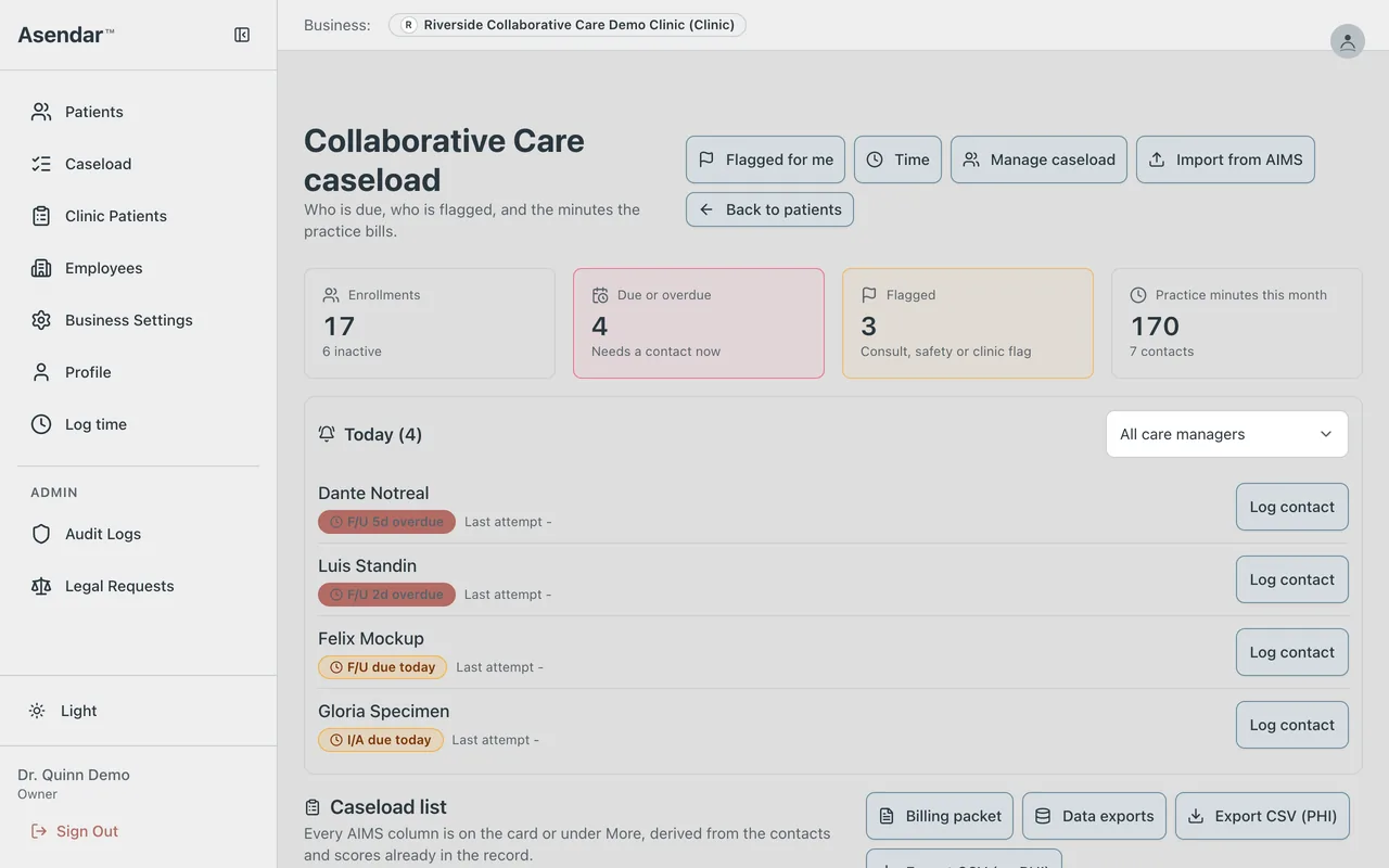 Screenshot: The sidebar, for an Owner