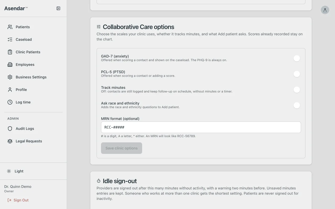 Screenshot: Collaborative Care options