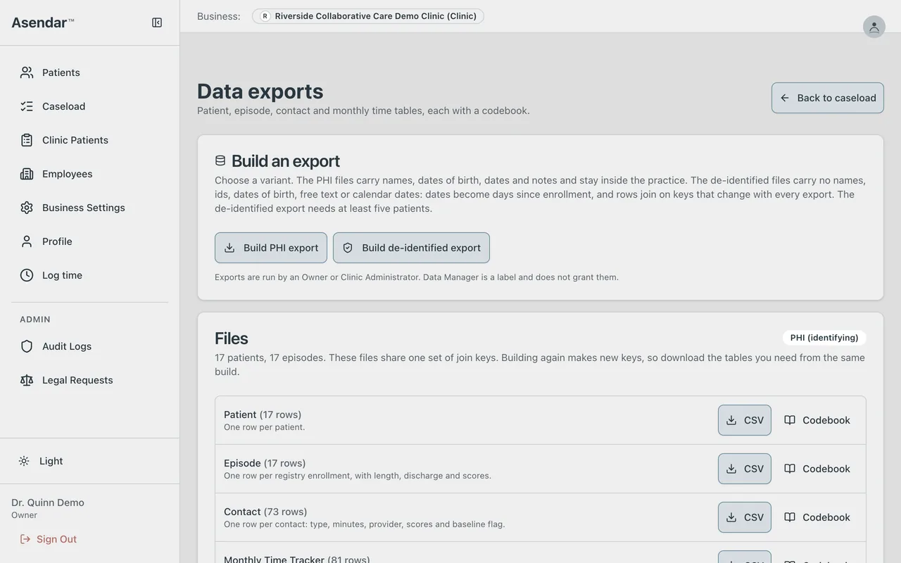 Screenshot: Data exports
