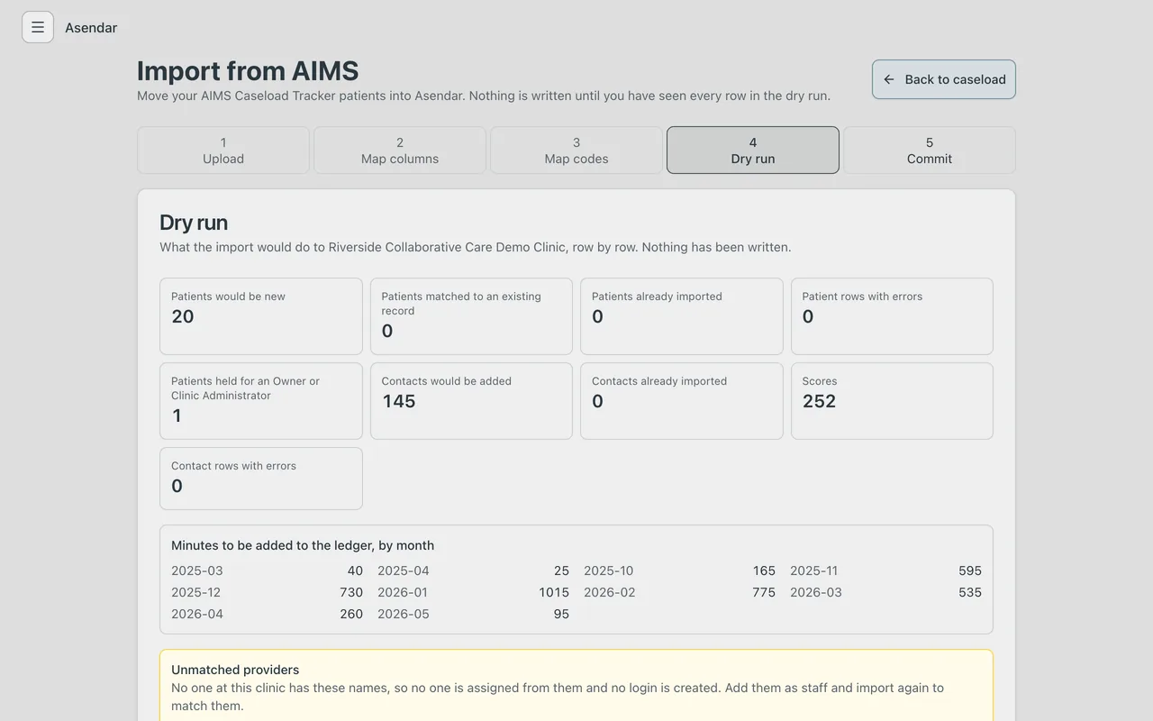Screenshot: The dry run: every row's result, before anything is written