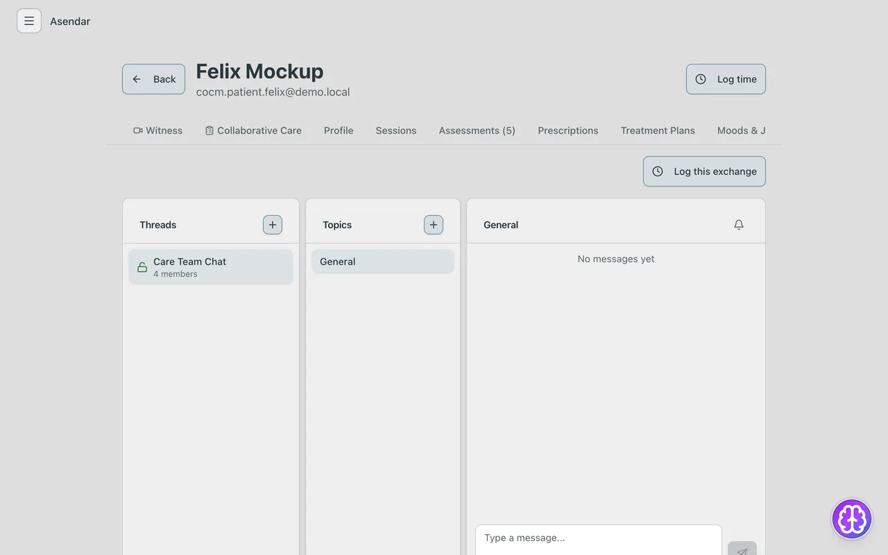 Screenshot: Care Team Chat on the patient's chart