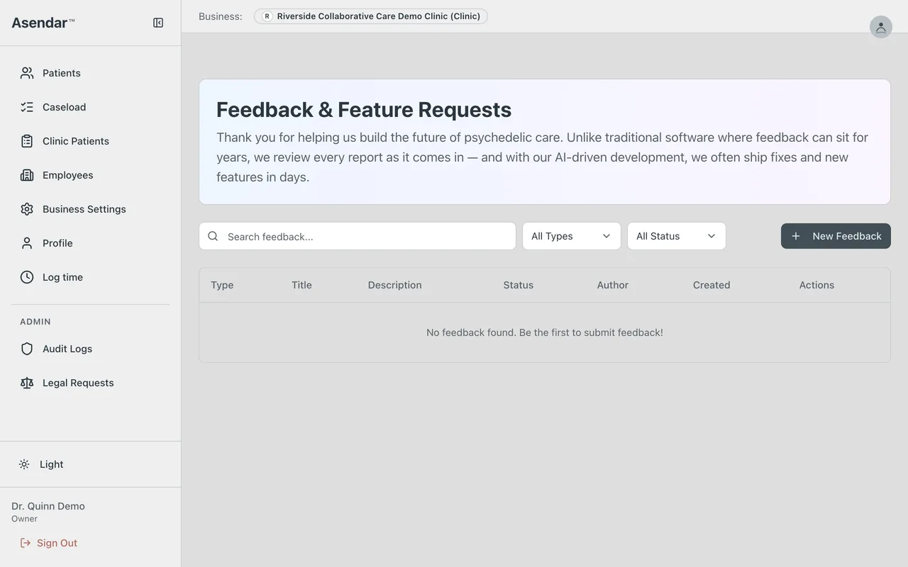Screenshot: Feedback & Feature Requests