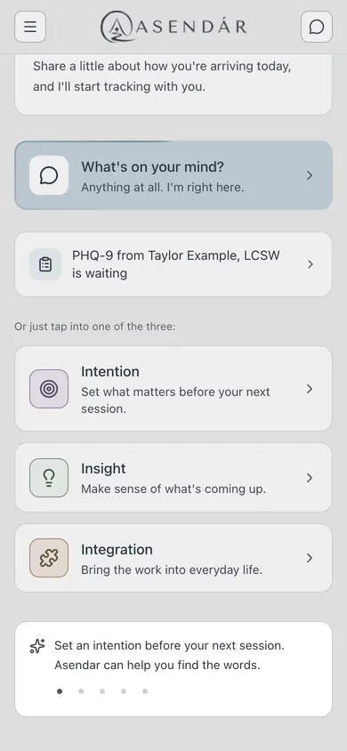 Screenshot: The patient's home screen with a PHQ-9 waiting