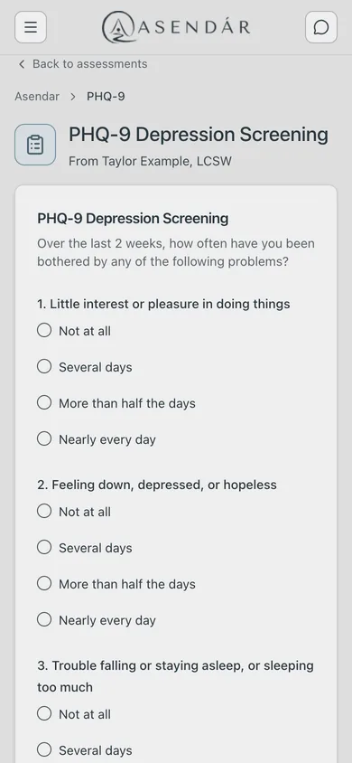 Screenshot: The patient answers each question, then taps Submit