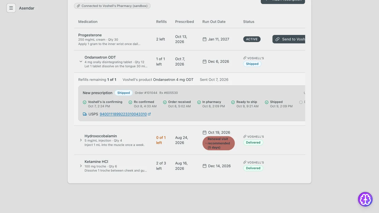 Screenshot: A shipped fill with its USPS tracking link