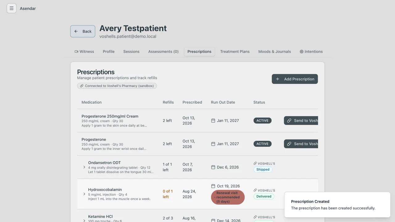 Screenshot: The saved prescription, ready to send