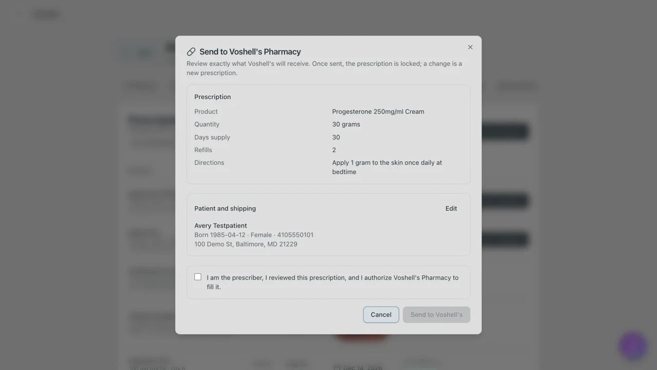 Screenshot: The review screen: exactly what Voshell's will receive