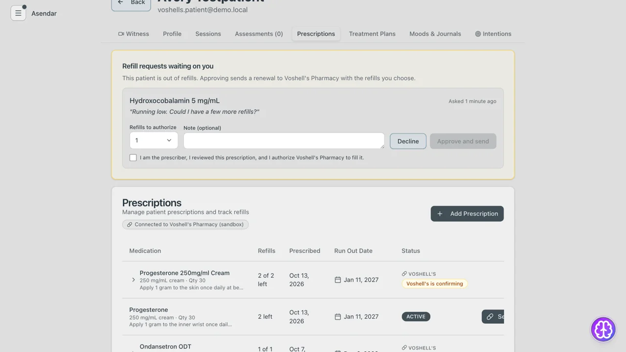 Screenshot: A refill request waiting on the prescriber