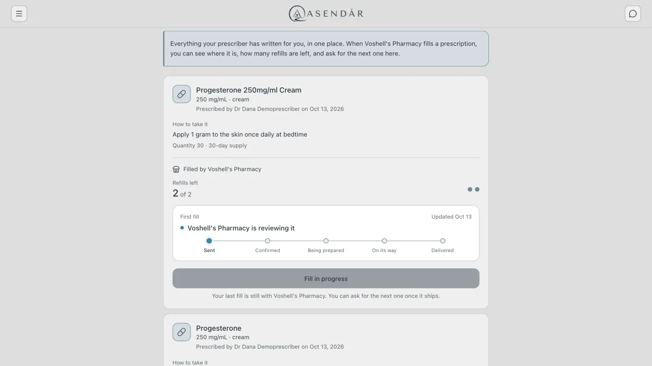 Screenshot: A medicine card on the Medicines page