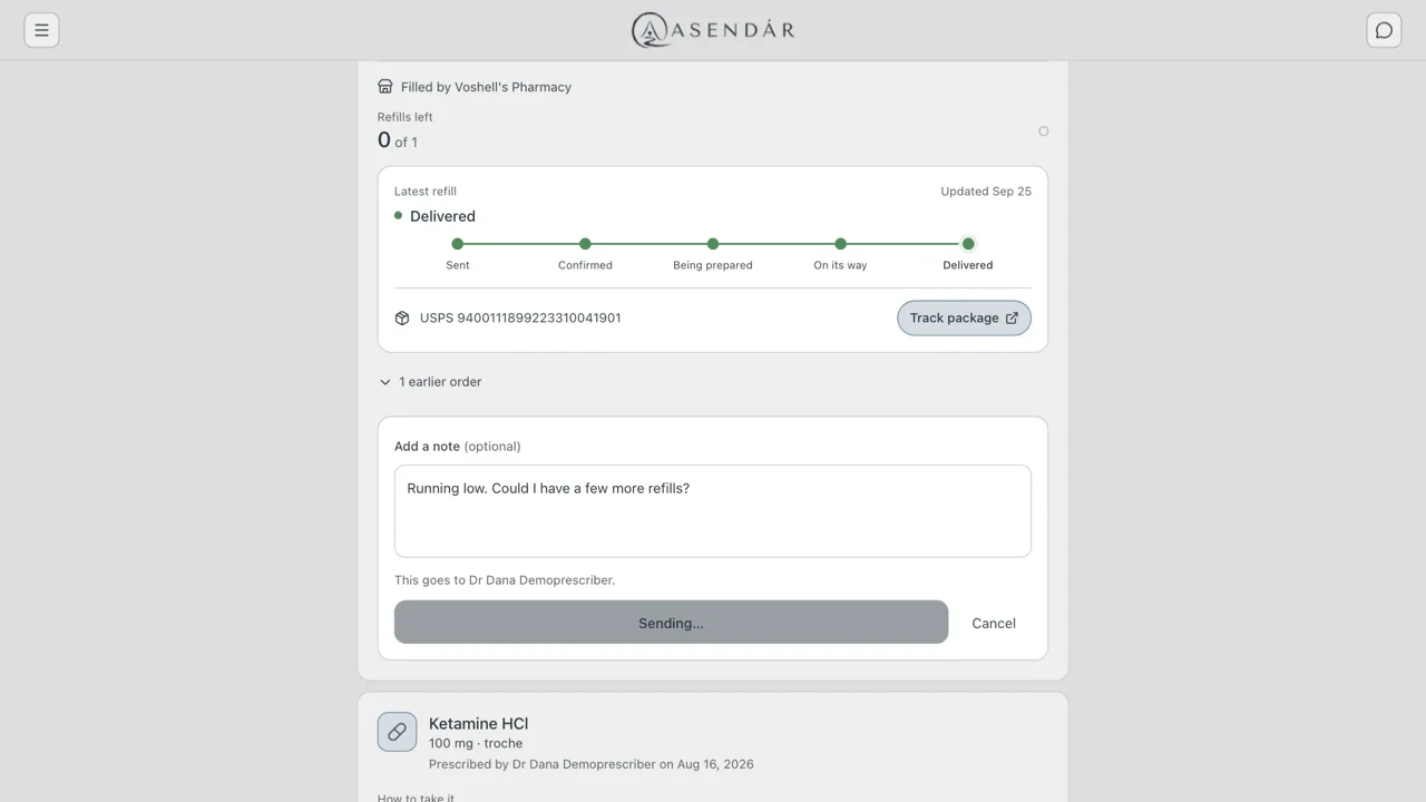 Screenshot: Asking the prescriber, with a note